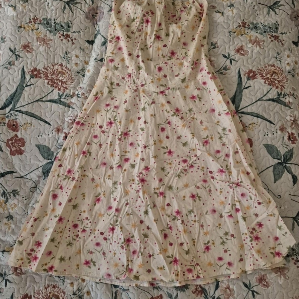 Body Central Strapless Floral Dress - Cream and Pink